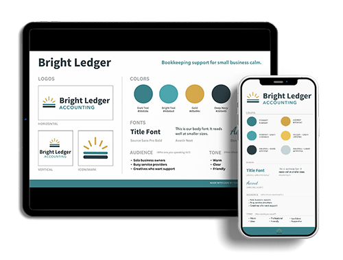 Mockup of brand guidelines template on mobile and tablet