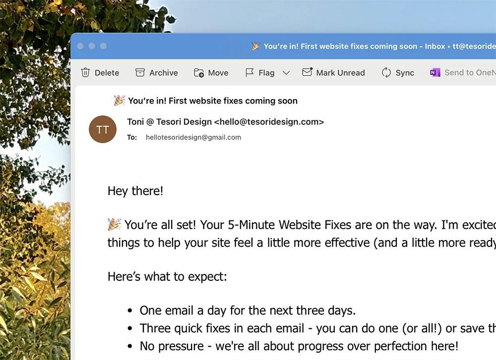 Mockup of email