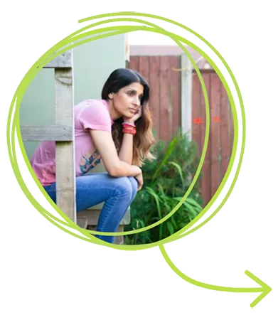 Woman sitting on the steps contemplating life