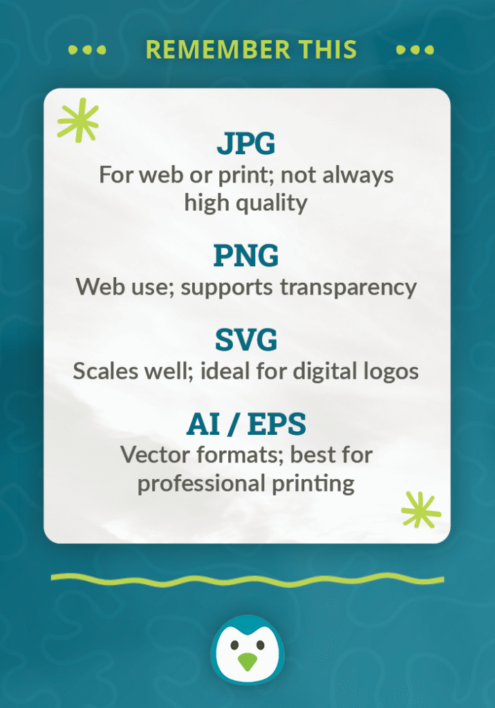 A graphic detailing in a brief description of different file formats - the same information is found in a list in the post.