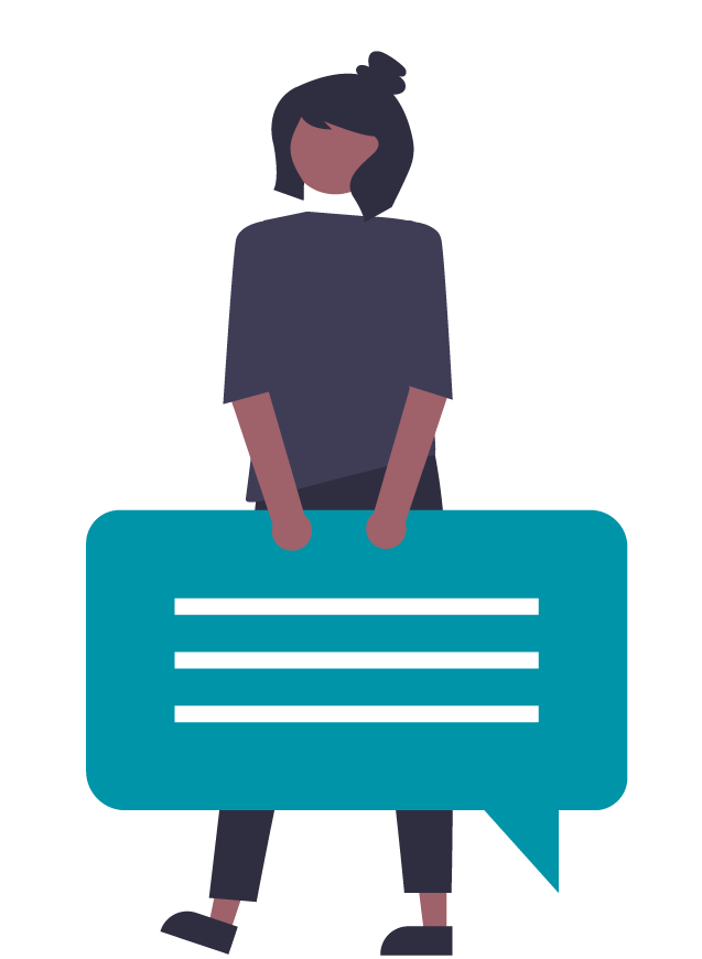 An illustration of a woman holding a speech bubble with writing in it to symbolize a testimonial