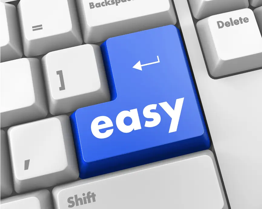 Blue keyboard key with the word Easy written on it. 